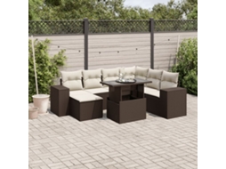 Vidaxl 8 Pcs Conjunto Sofás De Jardim C/ Almofadões Vime Pe Castanho