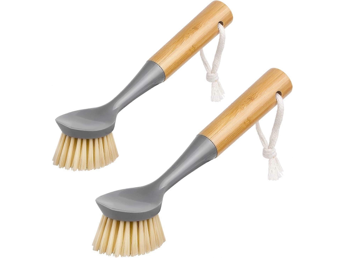 Escova De Louça Com Raspador E Cabo De Bambu, Pacote Com 2, Ideal Para Panelas E Pias, 2024