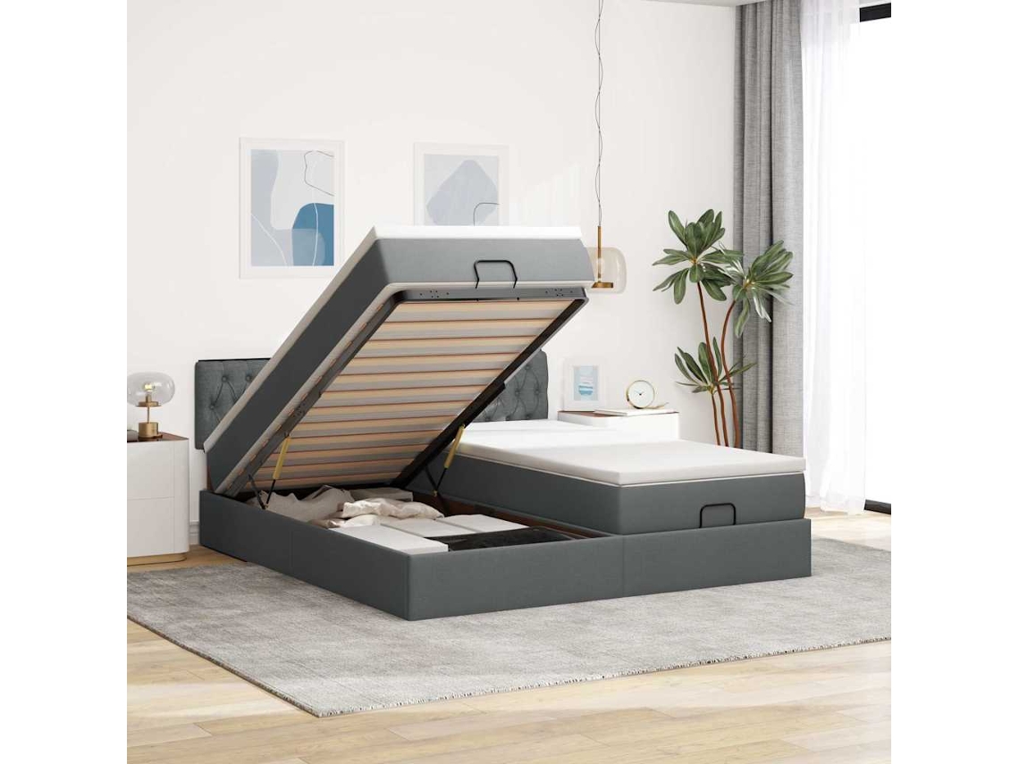 Vidaxl Estrutura De Cama Otomana Com Colchões Tecido Cinzento Escuro