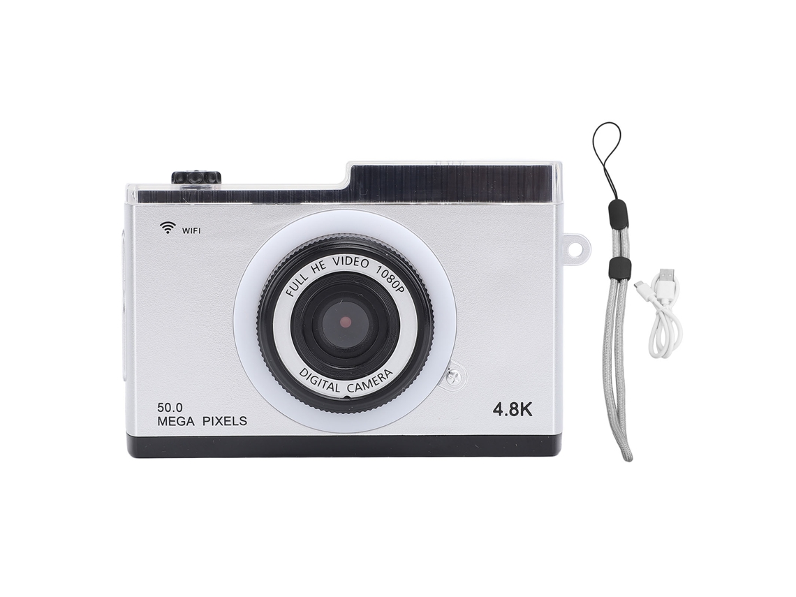 Câmera Digital Compacta Retrô 48m 1080p Zoom 8x Wifi Mp3 Filtros Molduras Prata