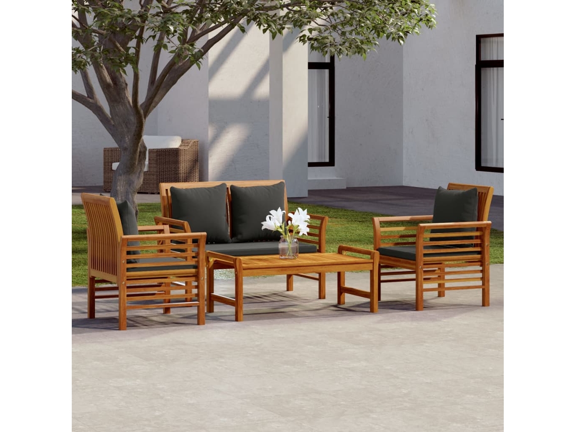 Vidaxl 4 Pcs Conjunto Lounge De Jardim Com Almofadões Acácia Maciça