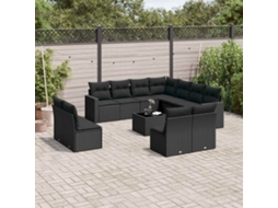 Vidaxl 12 Pcs Conjunto De Sofás De Jardim C/ Almofadões Vime Pe Preto