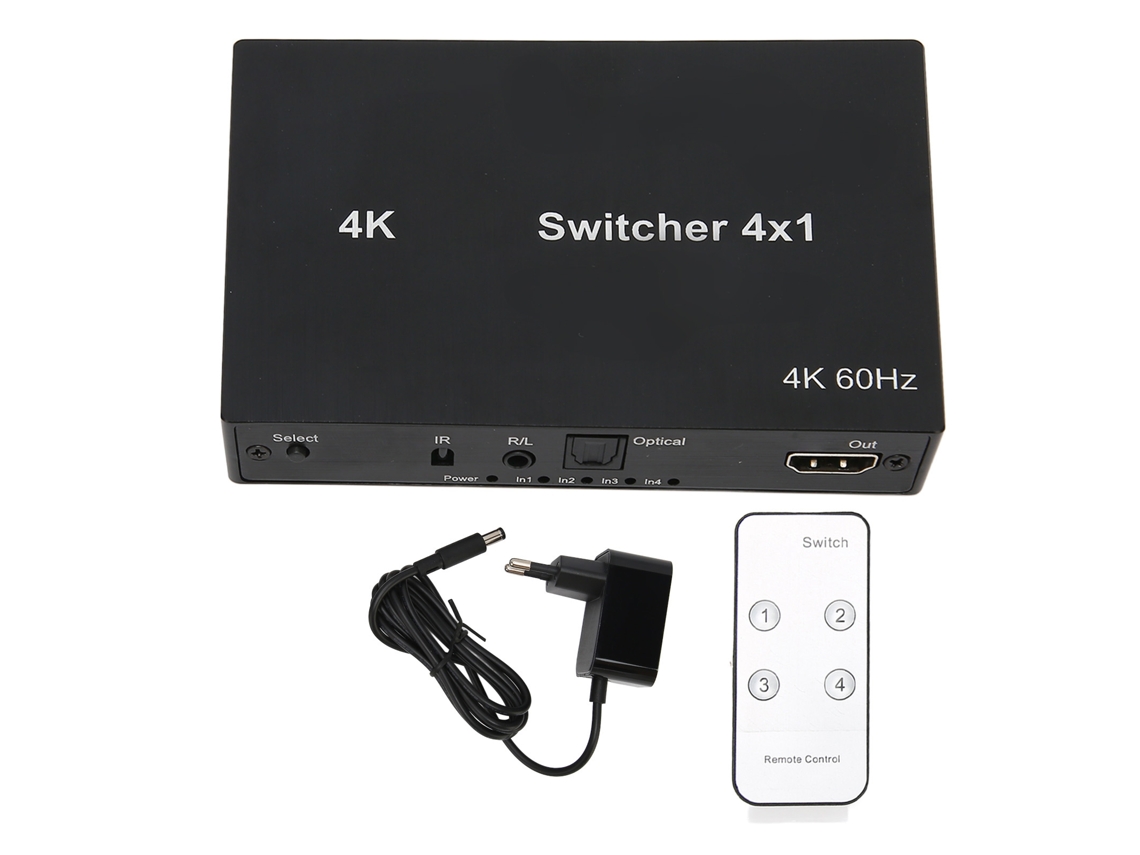 Comutador Hd Multimedia 4x1 com Controle de Mouse, Teclado e IR, 4kx2k