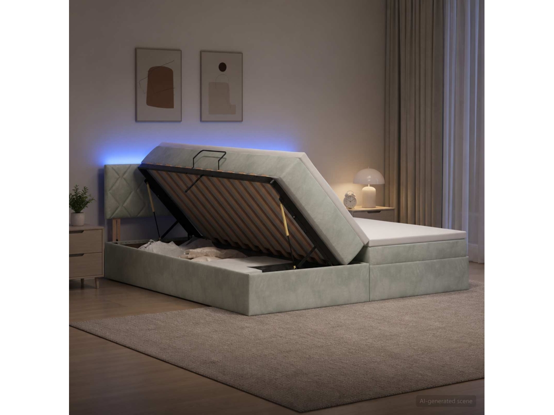 Vidaxl Cama De Armazenamento Led Com Colchão Cinzento-claro