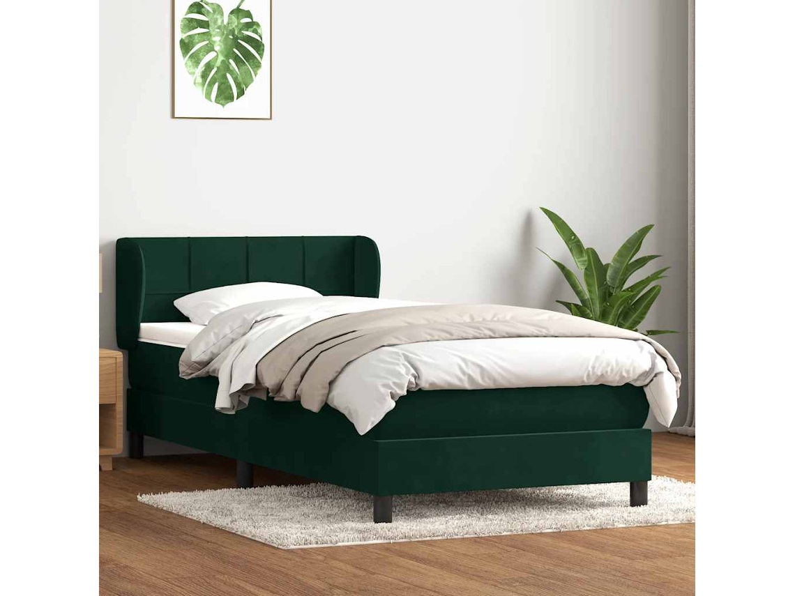 Vidaxl Cama Com Molas/colchão Verde-escuro 80x220 Cm Veludo
