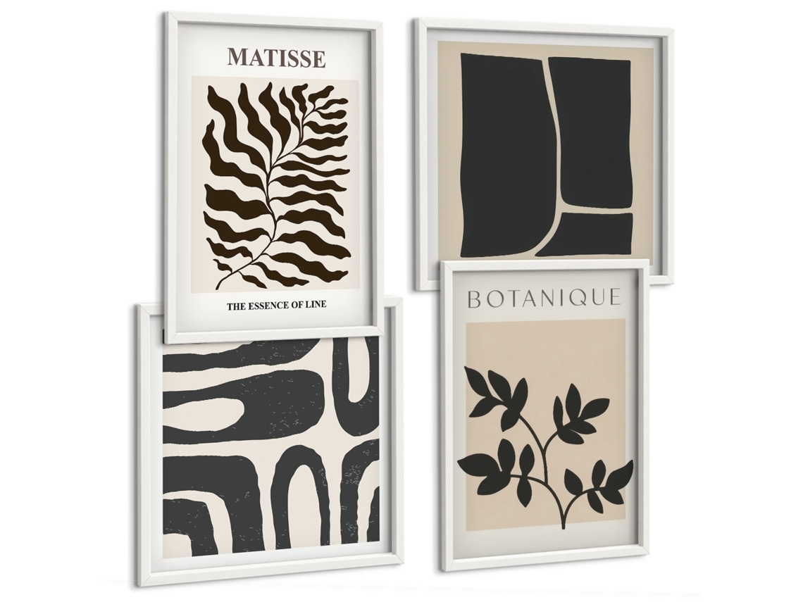 Composição De Quadros Gráficos Estilosos Natureza Abstração Espelharte (4 Peças)
