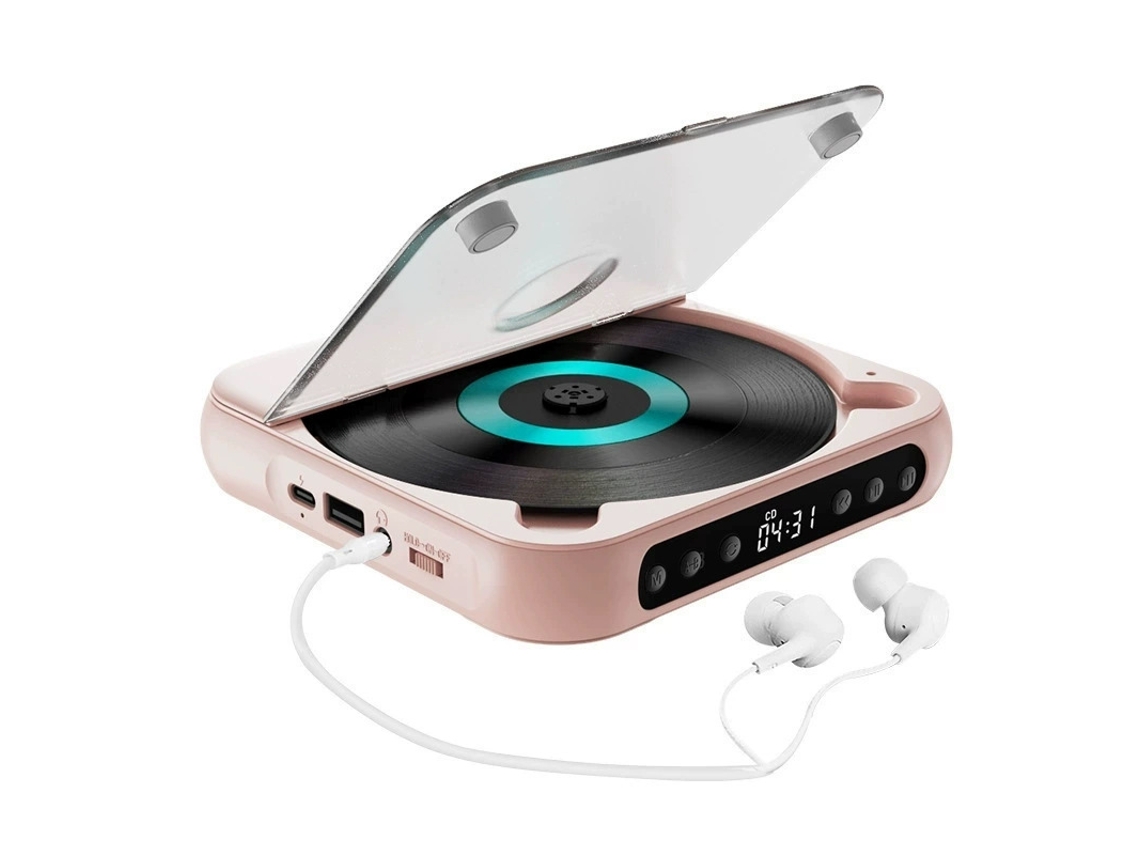 Leitor de CD com Memória, 1200 mAh, Rosa YANYXR