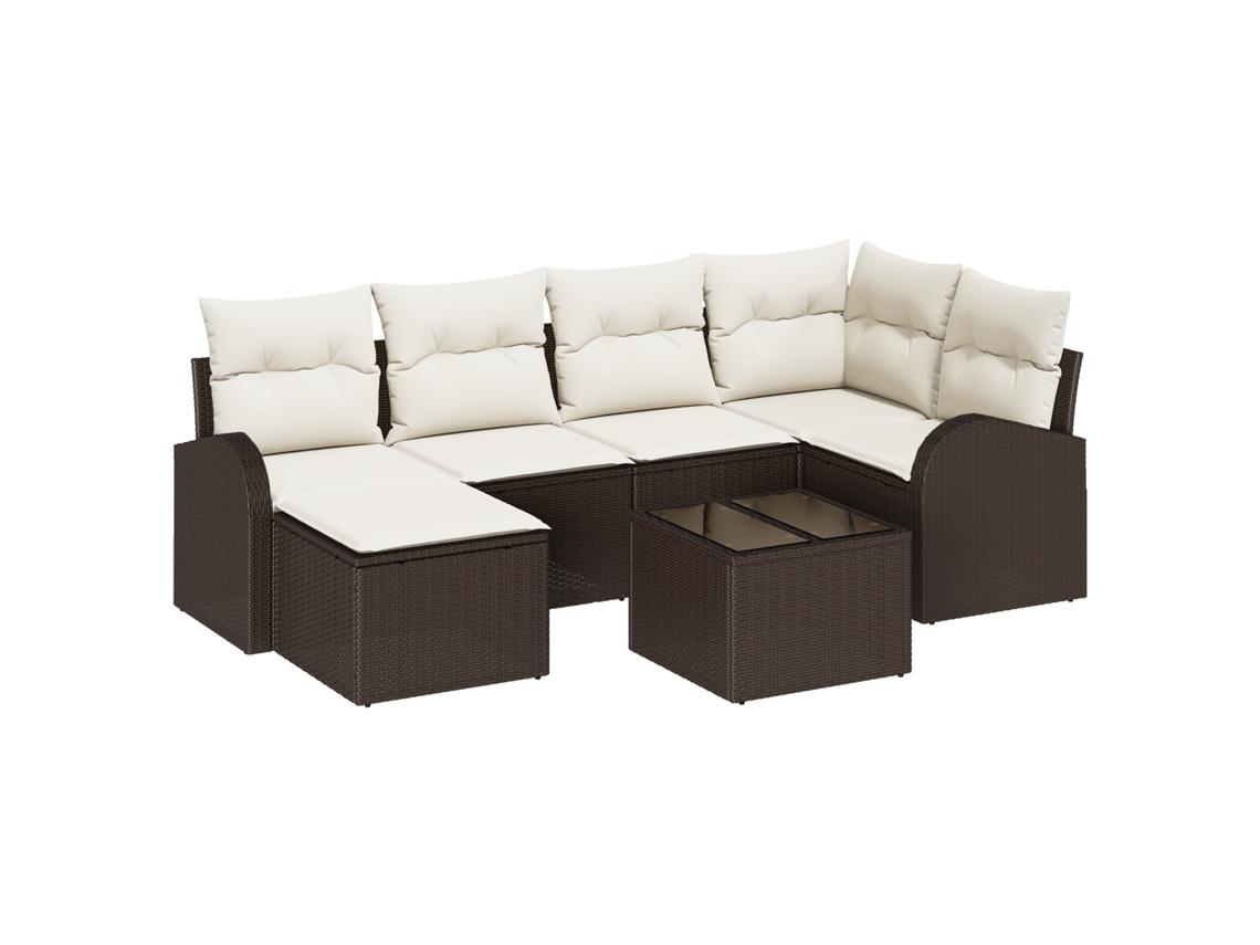Conjunto 7 Conjunto De Sofá De Jardim Vidaxl Castanho Vime Pe (234 X 124 X 85 Cm)