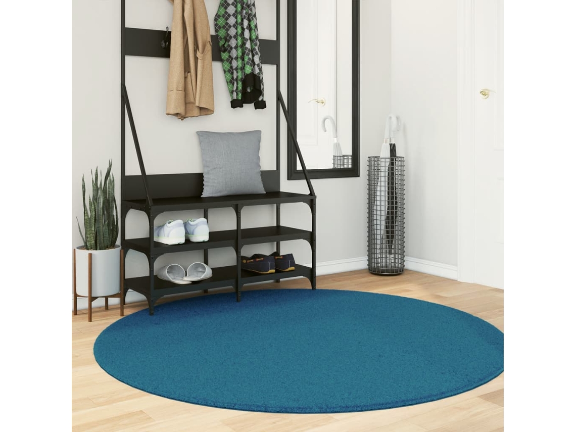 Vidaxl Tapete De Pelo Curto Oviedo Ø 160 Cm Turquesa