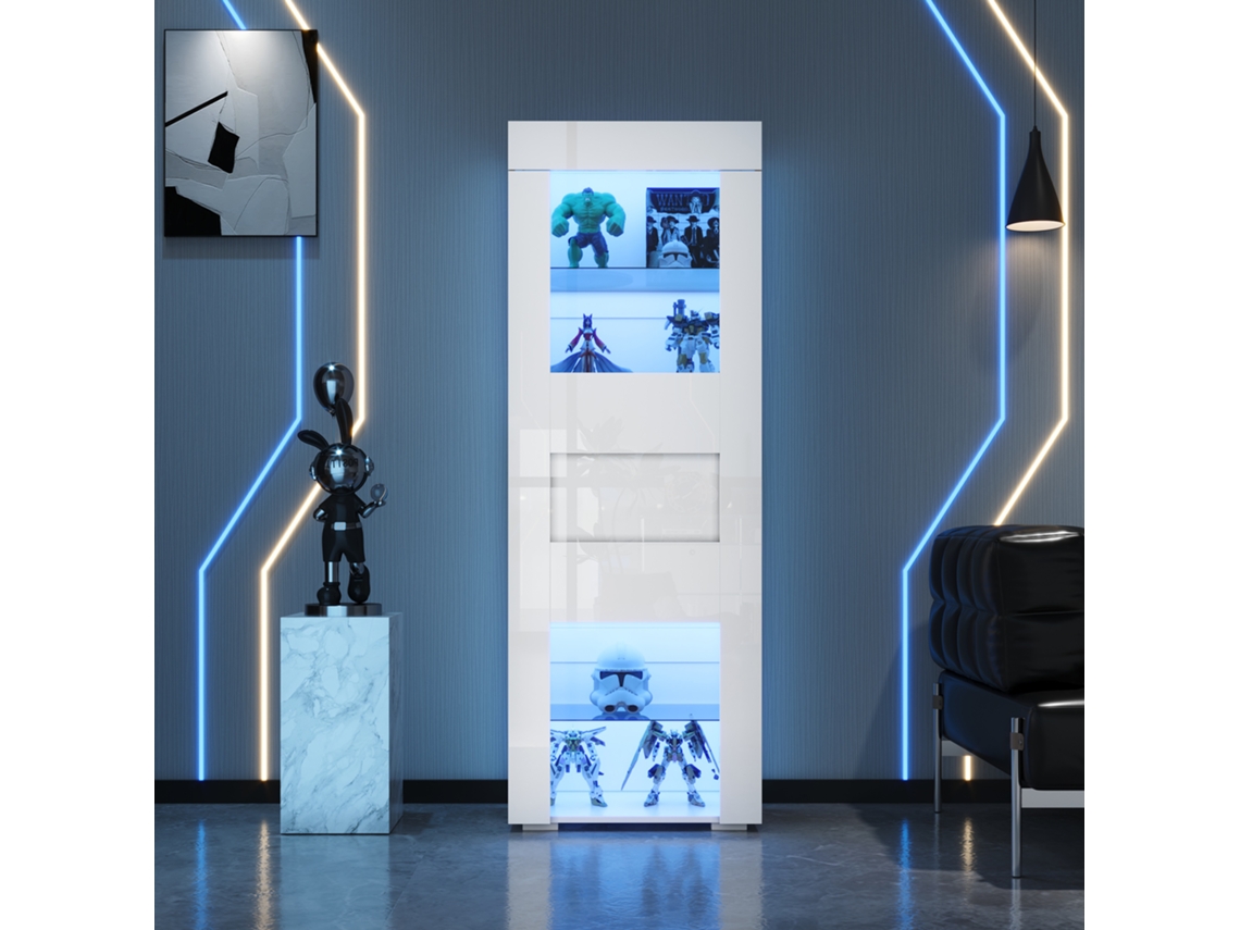 Vitrine 60x40x170 Cm - Portas Acrílicas, Led, 2 Prateleiras De Vidro, Alto Brilho - Branco
