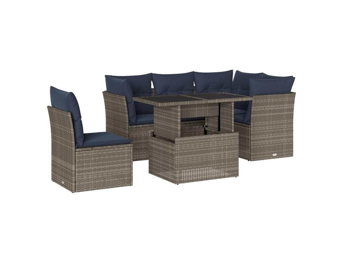Conjunto de Sofá de Jardim, 6 Peças, Almofadas, Rattan Cinza MAISON EXCLUSIVE