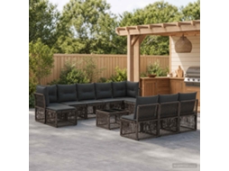 Vidaxl Conjunto De Sofá De Jardim 11 Unid. Cinzento Vime Pe
