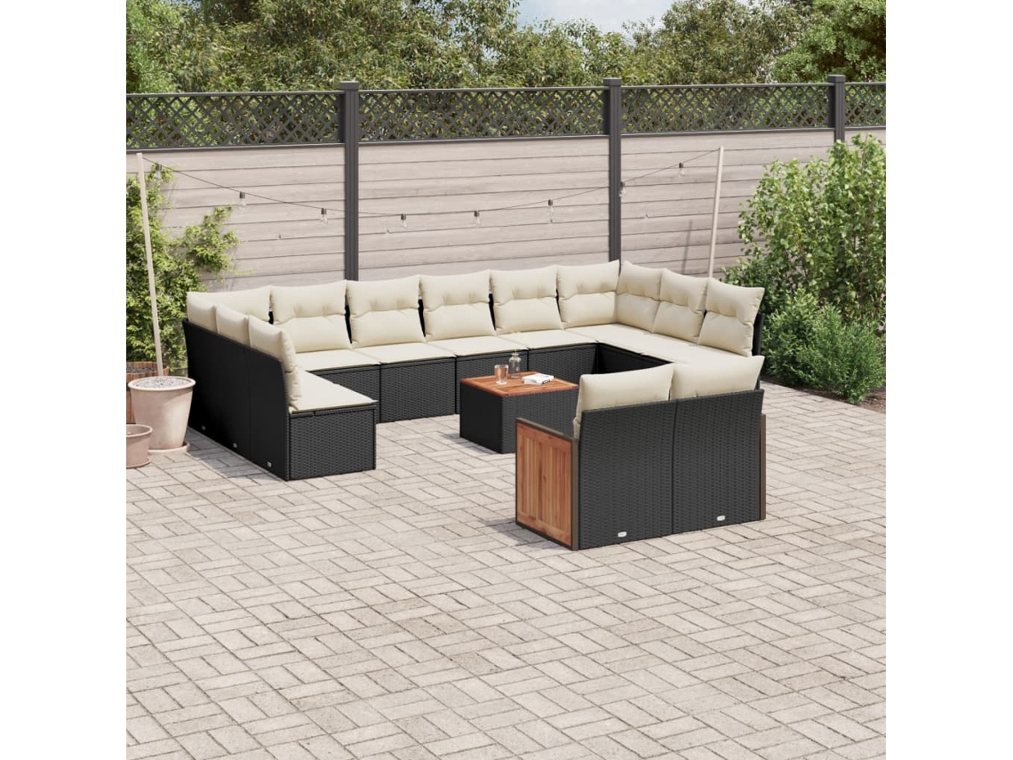 13 Pcs Conjunto De Sofás De Jardim Com Almofadões Vime Pe Preto Dkd Home Decor