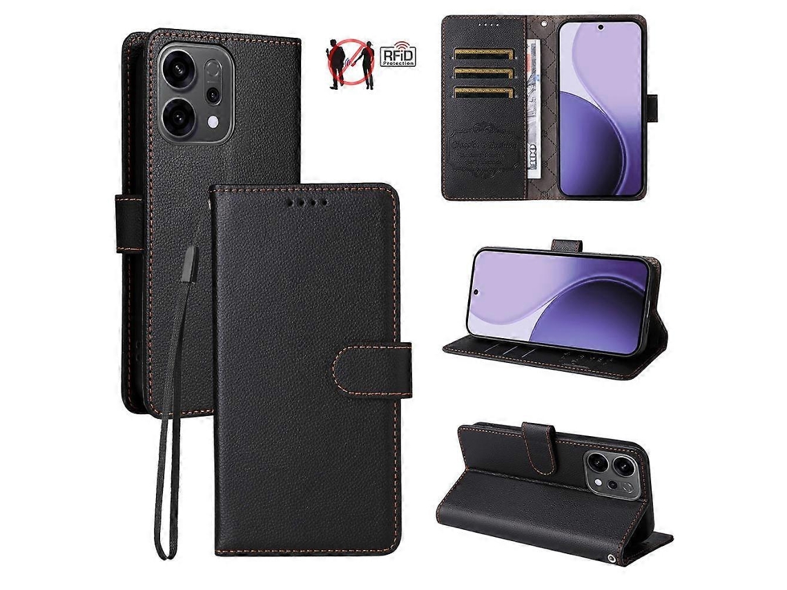 Capa Carteira De Couro Com Textura De Lichia E Bloqueio Rfid Para 3 Cartões, Compatível Com Oppo Reno13 / Reno14 Global / Reno14 F 5g.