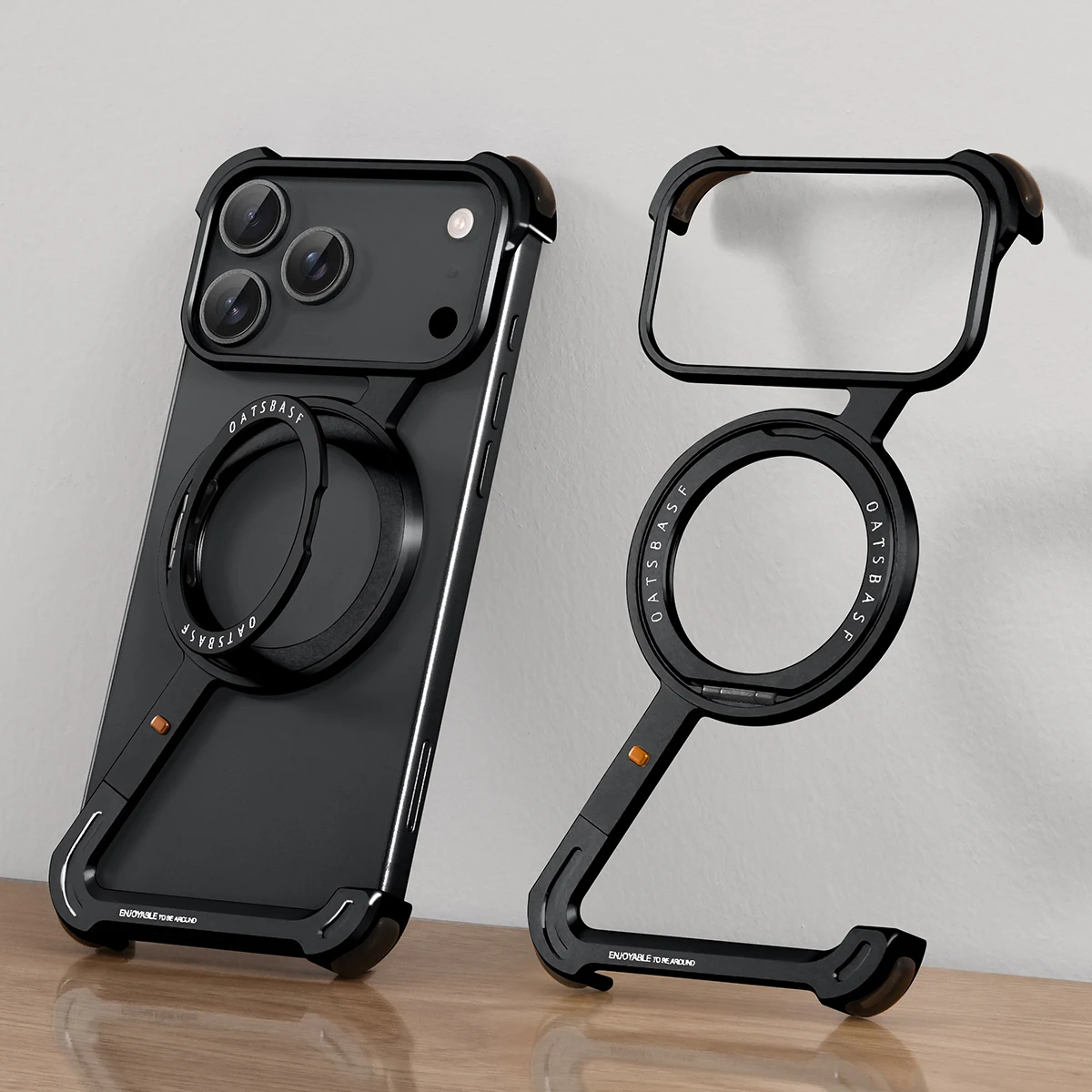 Capa Para Iphone 17 Pro Max (preta), Design Sem Moldura, Suporte Magnético Com Rotação De 360°