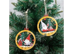 Set De 2 Adornos De Natal De Madeira Papai Noel Penduráveis Para Árvore E Carro