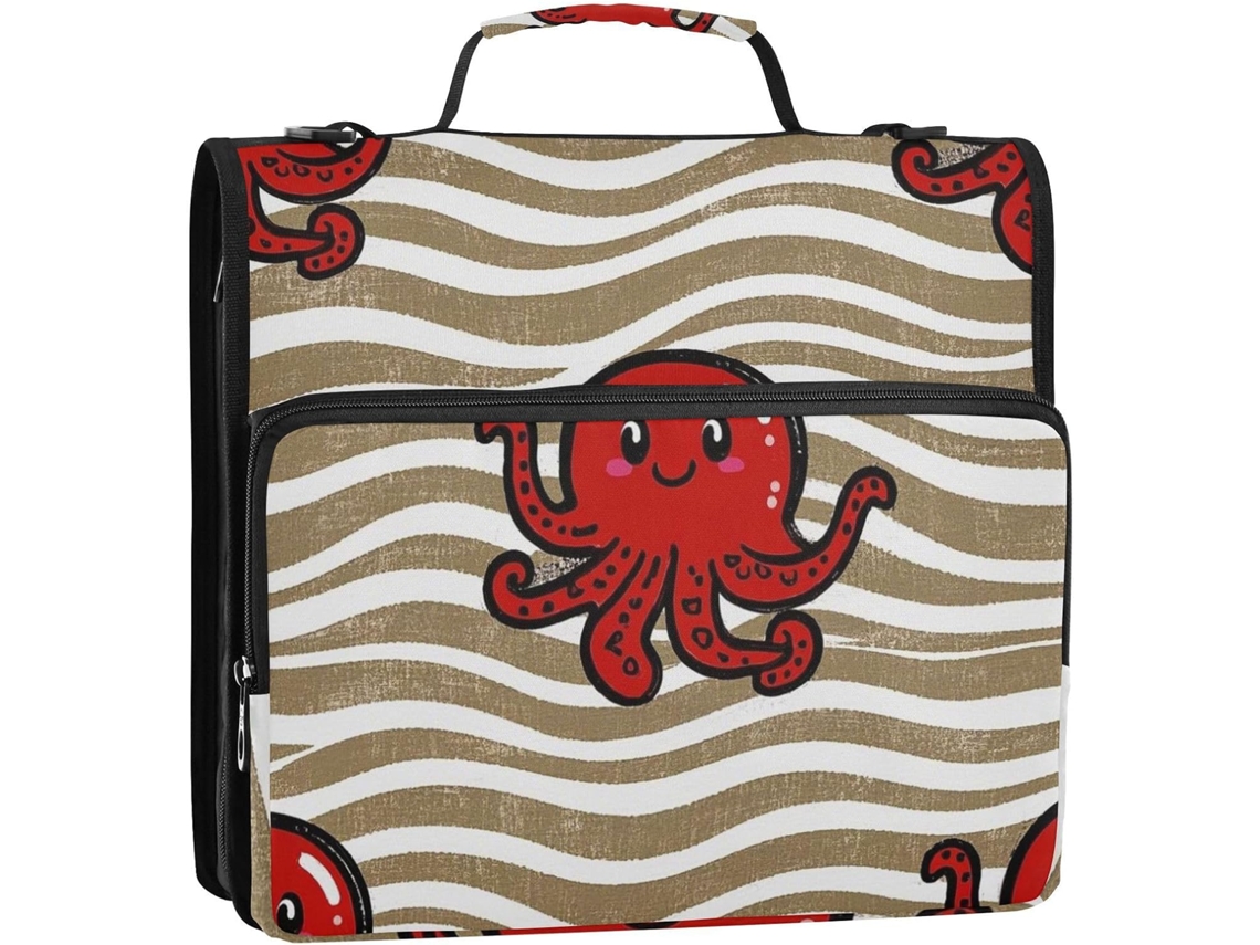 Pasta Organizadora com Estampa de Ondas Vermelhas em Estilo Cartoon, Desenho Animais Marinhos Tom Cáqui, 3,8 C