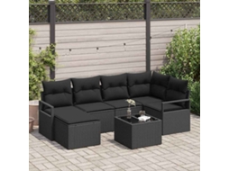 Vidaxl Conjunto De Sofás 7 Unid. Preto Vime Pe