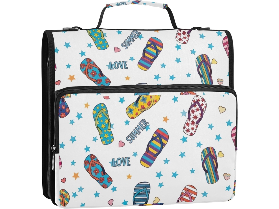 Chinelo De Verão Colorido 1 2 Polegada, Fichário De 3 Argolas, Organizador Com Zíper, Bolsa Escolar Com Alça, Pasta E