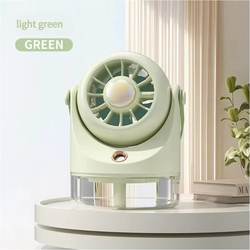 (verde Claro, Usb Tipo C) Mini Ventilador De Mesa Recarregável Via Usb Tipo C Com Sistema De Resfriamento Por Névoa E Três Velocidades.