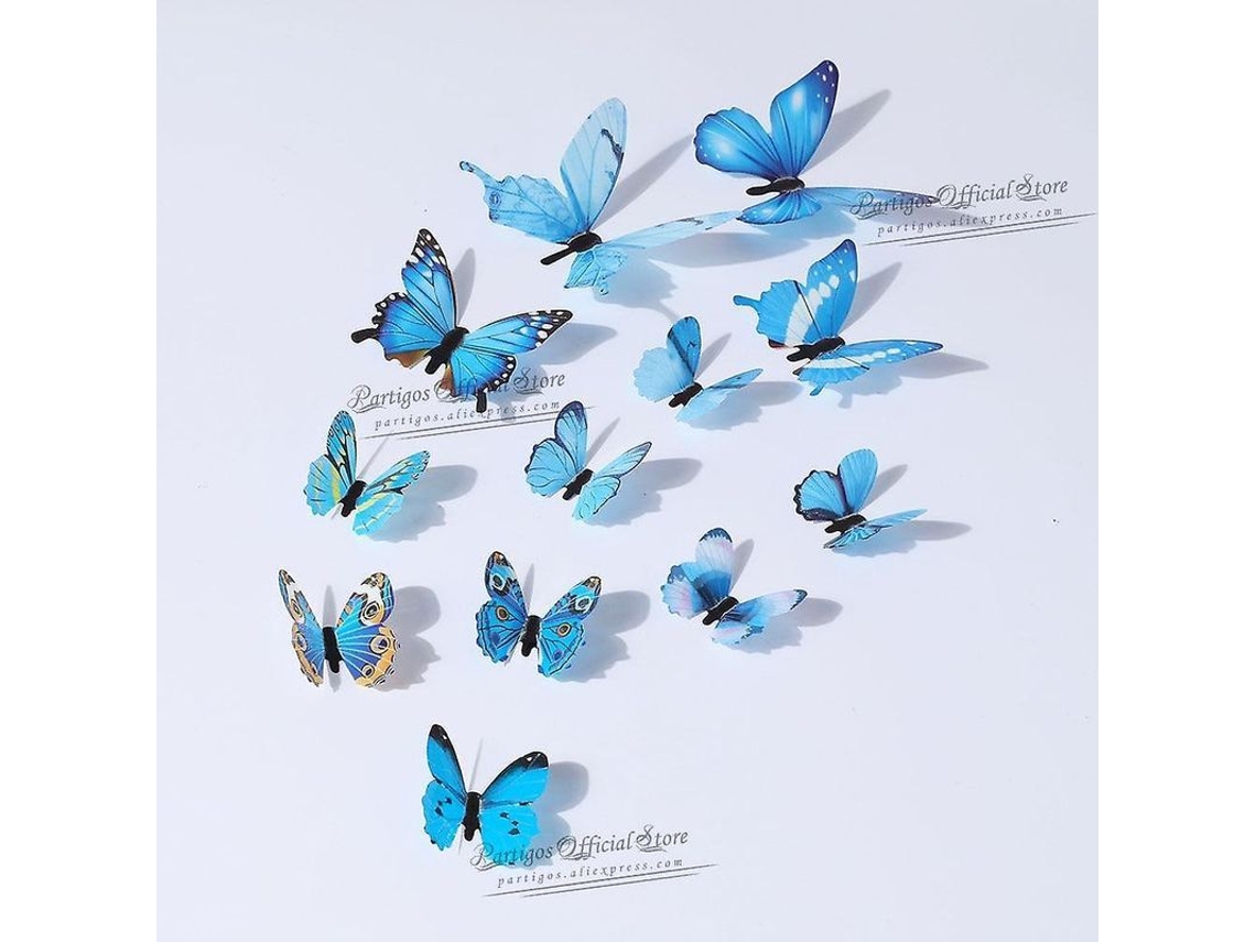 12pcs Stickers De Borboleta 4d Oco Para Decoração De Parede Diy Festas Casamentos Infantil Novo Azul