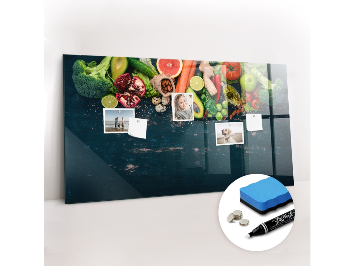 Quadro De Vidro Magnético Legumes Na Mesa Para O Quarto Das Crianças Espelharte (120x60 Cm)