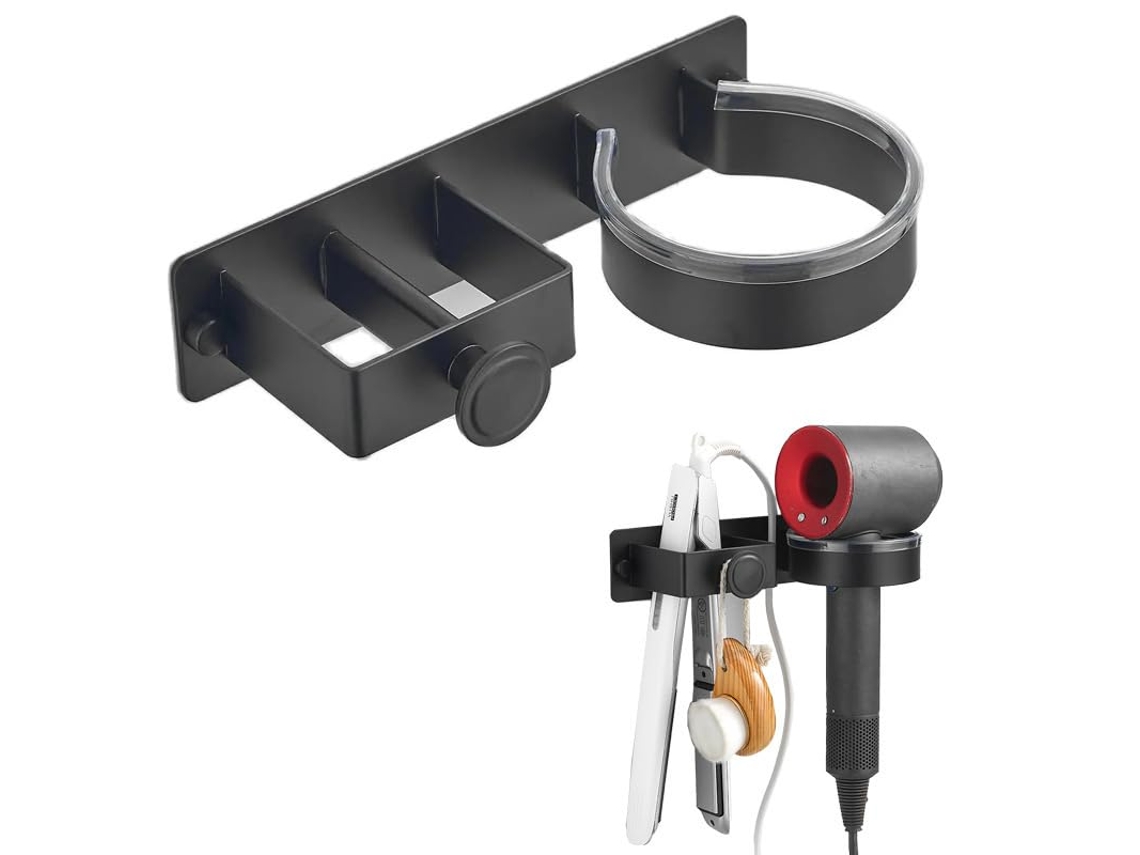 Suporte Parede Secador Cabelo - Acessório Casa Banho - Suporte Secador - Liga Alumínio - Preto