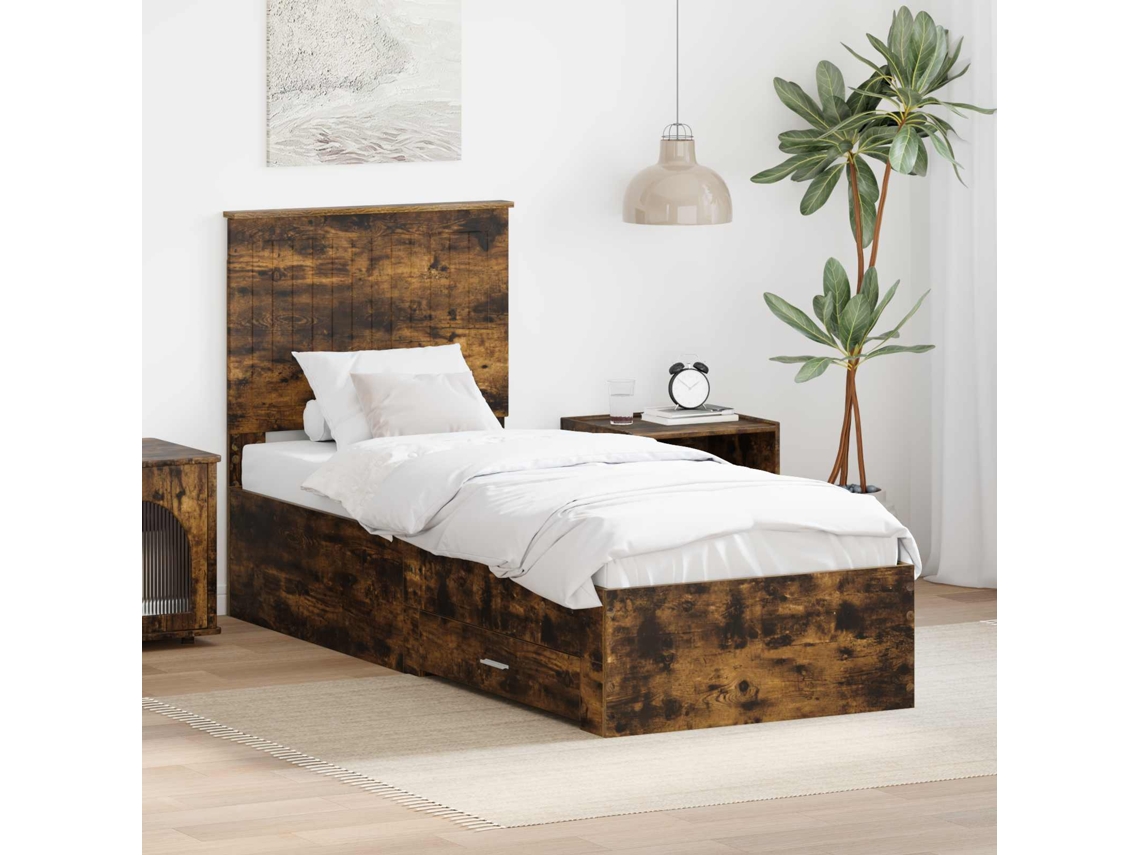 Vidaxl Estrutura Da Cama Carvalho Defumado E Prata 70 X 190 Cm