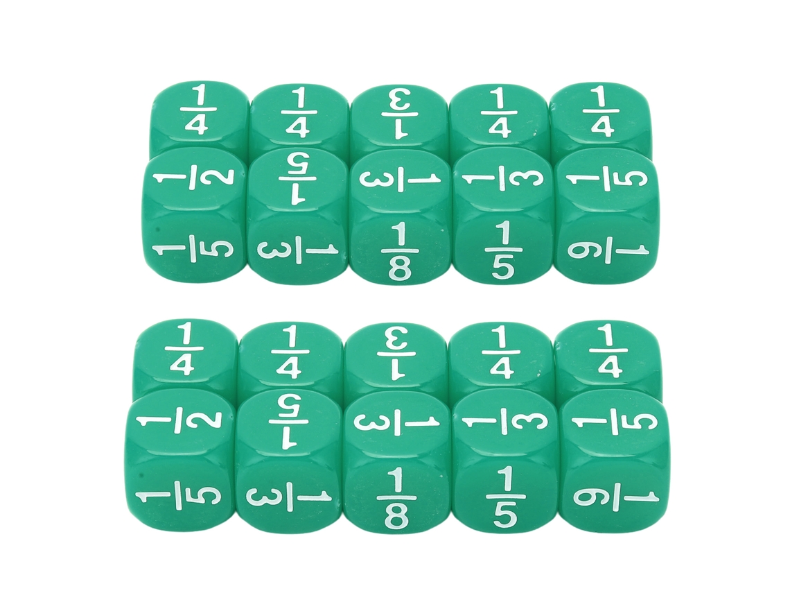 20 Pecas Dados de Fração Conjunto de Aula Plastico 6 Lados para Pratica de Matematica Crianças Verde S/MARCA