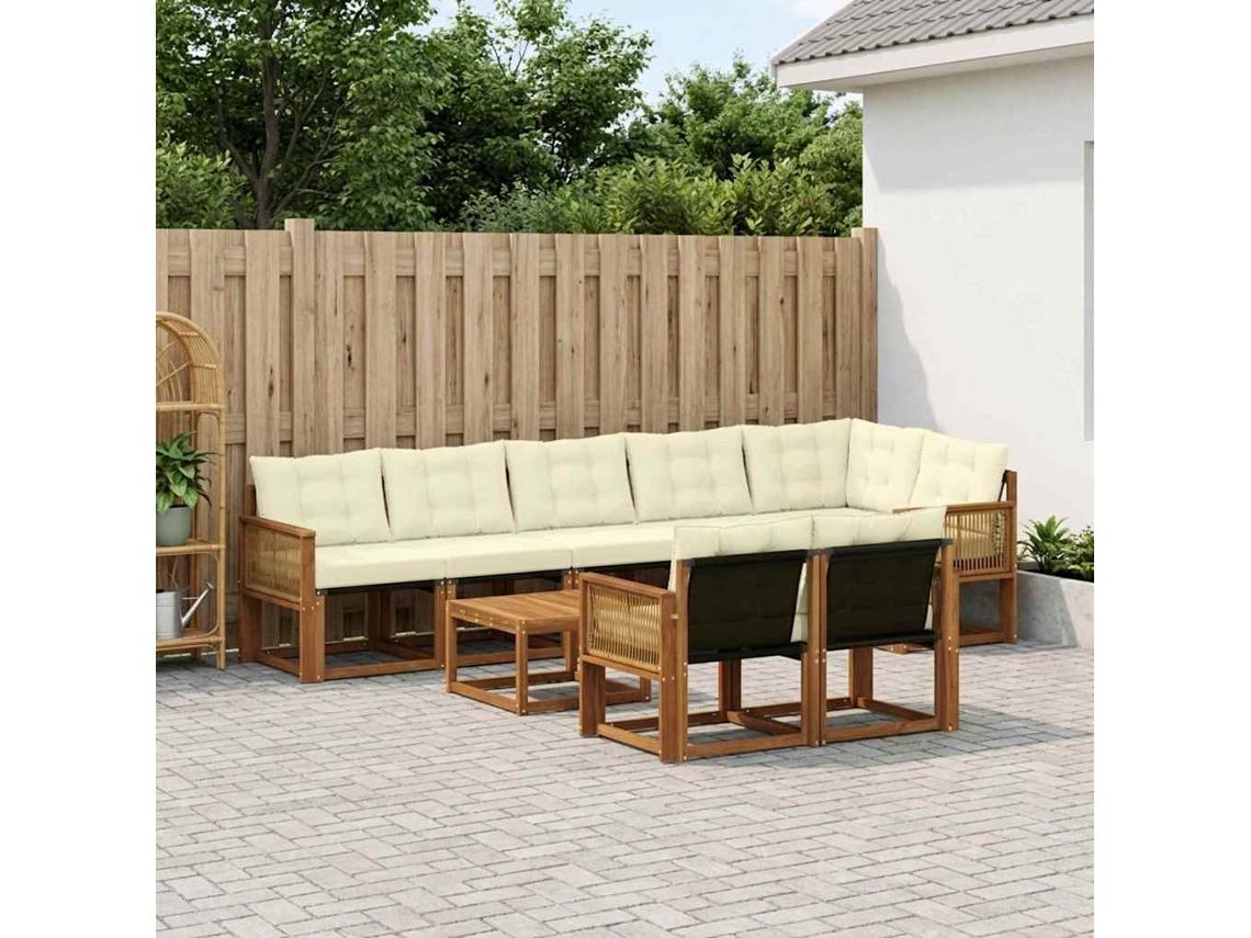 Vidaxl Conjunto De Sofás Para Exterior 9 Pcs Natural E Creme
