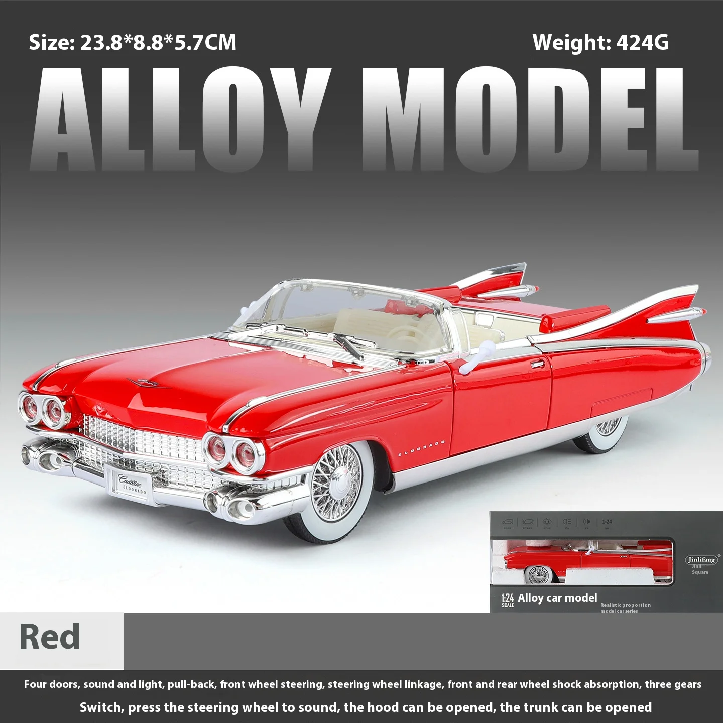 (vermelho) Miniatura De Carro Esportivo Conversível De Luxo Retrô Em Escala 1:24