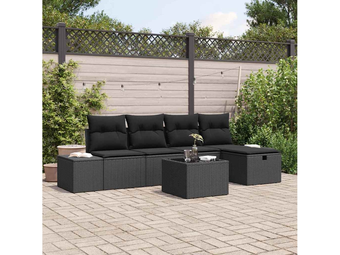 Vidaxl Conjunto de Sofás com Almofada 5 Pcs Vime Pe