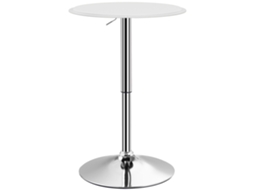 Mesa Bar Bistrô Com Altura Ajustável 67-93cm E Tampo Giratório 360°, Ø63cm Em Pu Cromado Metal Branco