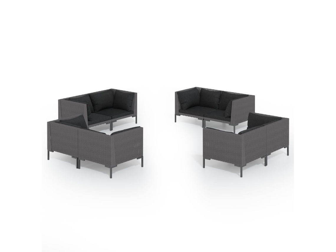 Maison Exclusive - 8 Pcs Conj. Lounge Jardim C/ Almofadões Vime Pe Cinzento-escuro