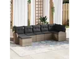 Vidaxl Conjunto De Sofás 7 Unid. Cinzeto Vime Pe