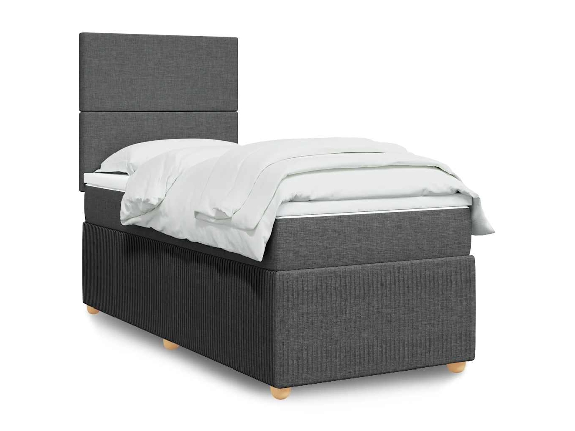 Cama Com Molas/colchão 90x190 Cm Tecido Cinza-escuro