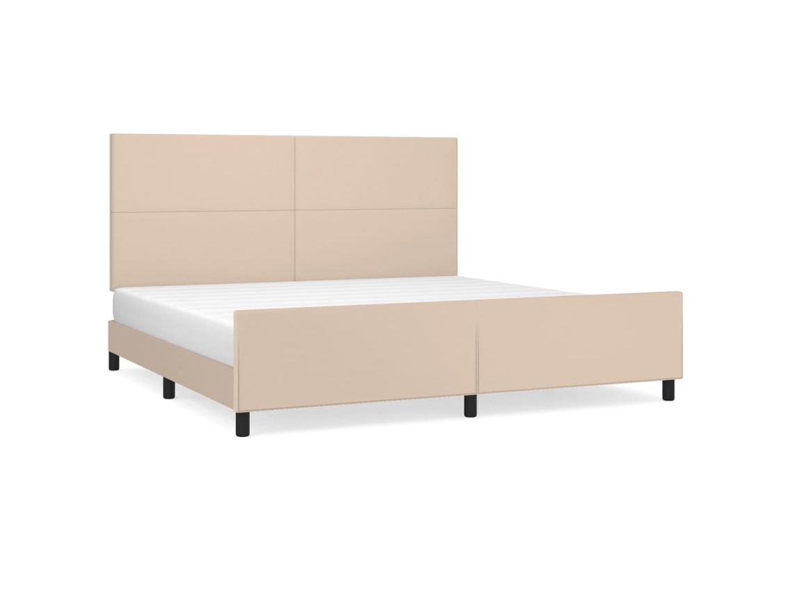 Estrutura de Cama com Cabeceira 200x200 cm Couro Artificial Cappuccino MAISON EXCLUSIVE