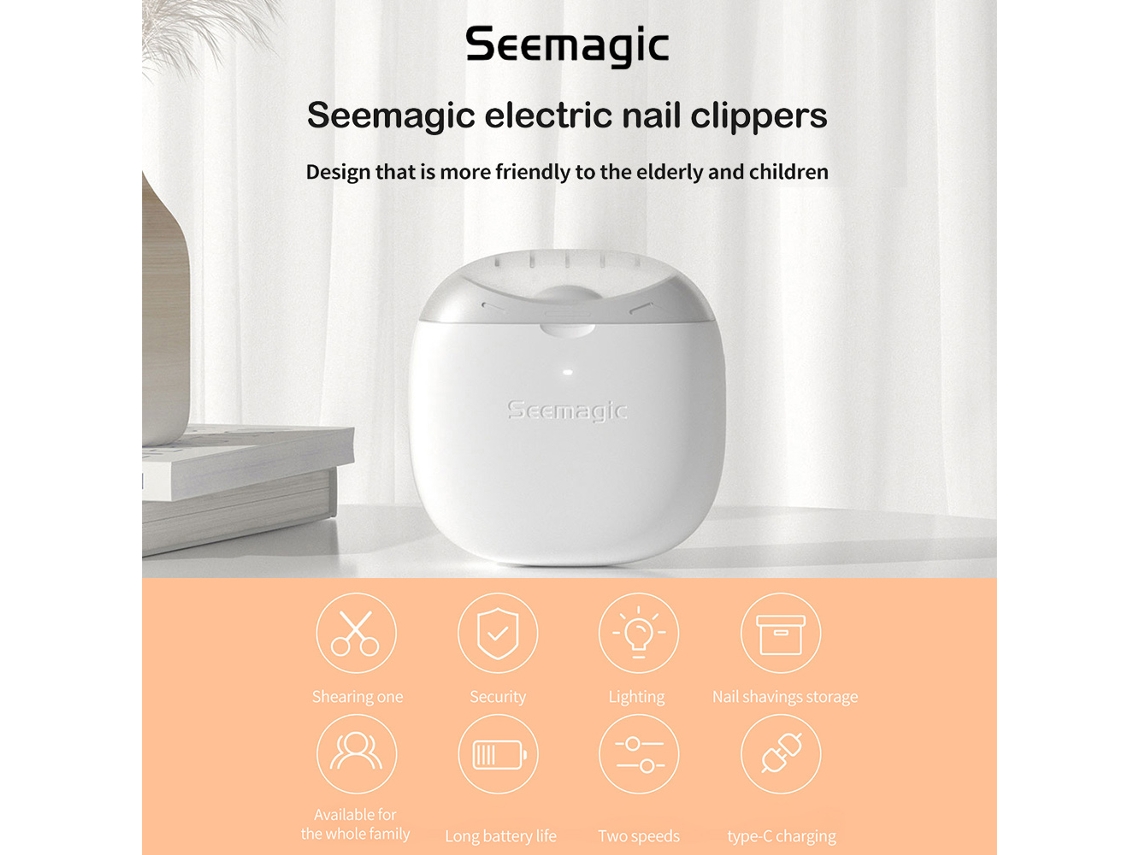 Mali cortador de Unhas Elétrico Automático Seemagic com Luz Anti splash Seguro para Bebê e Adulto Manicure