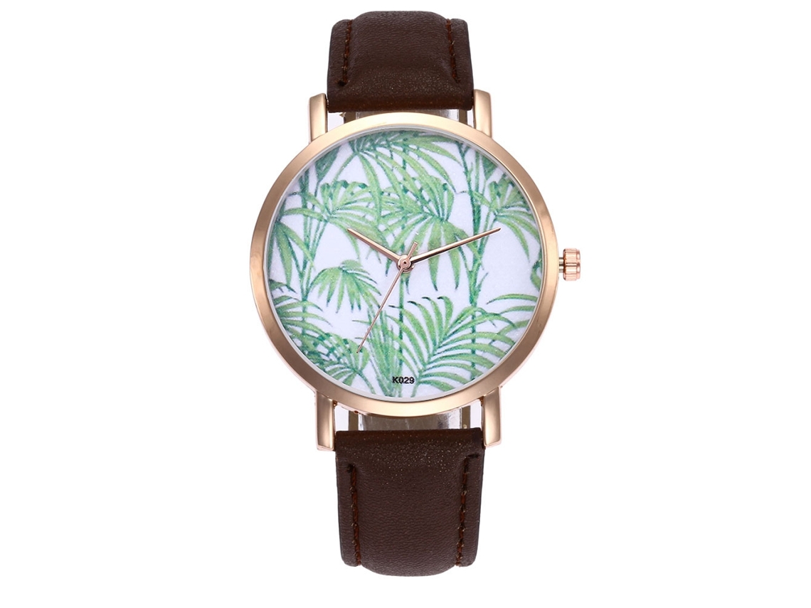 Relógio de Pulso Feminino de Quartzo com Pulseira de Couro Pu Estilo Simples Rosa Vermelho Cinza Café Azul