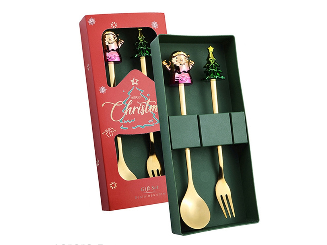 Conjunto de Colher e Garfo Coloridos de Natal 2 Peças RNEMITERY