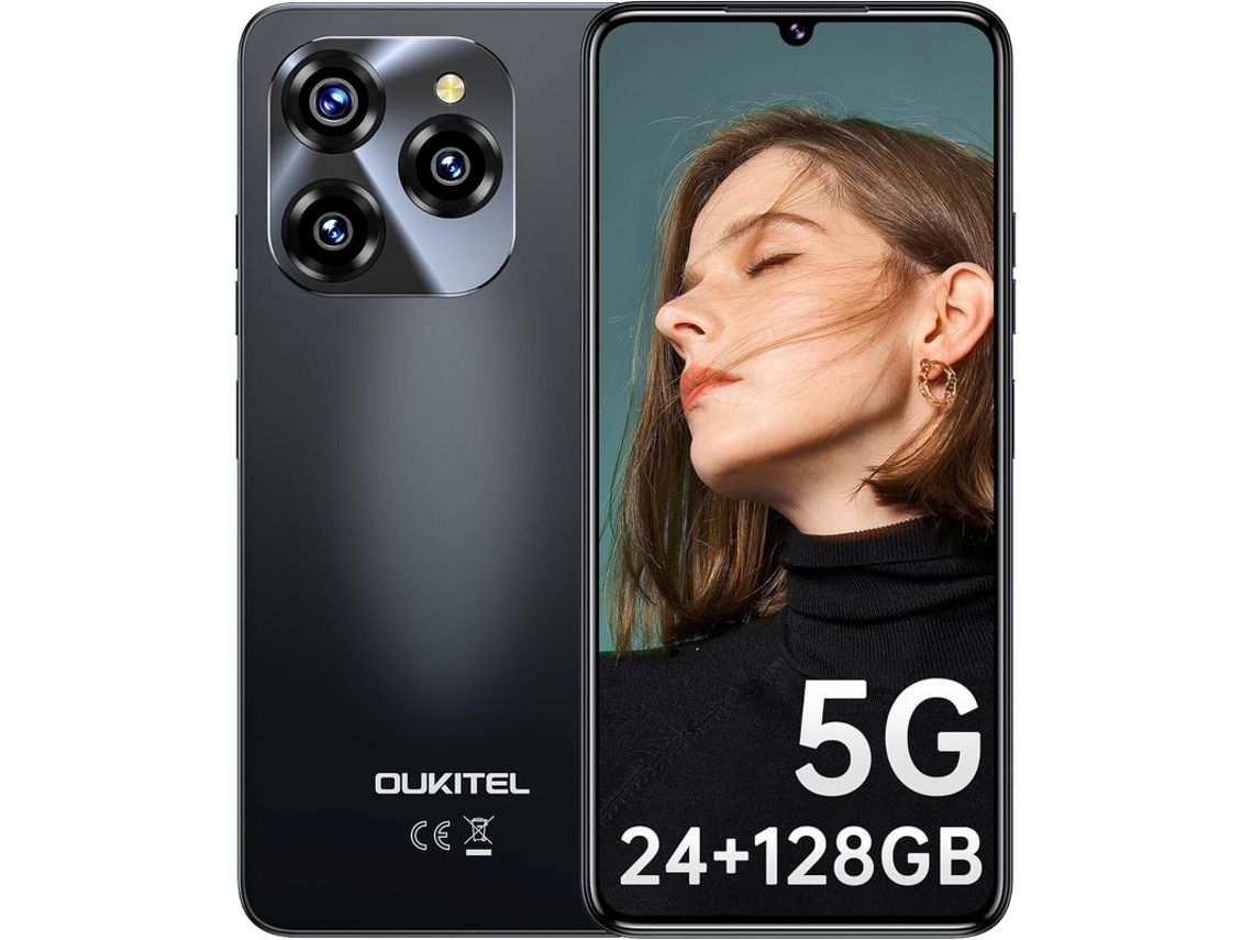 Smartphone OUKITEL C50 5g - Ecrã de 6,8 Polegadas, Taxa de Atualização de 90 Hz - 8gb + 128gb - Android 14 Preto