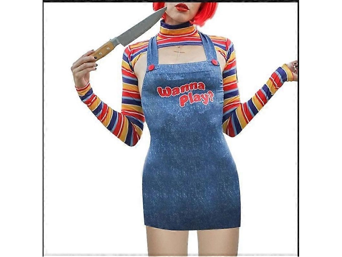 Traje de Chucky para mulheres Fantasia de Boneca Assustadora Halloween Corpo Personagem de Filme Estilo 3 M