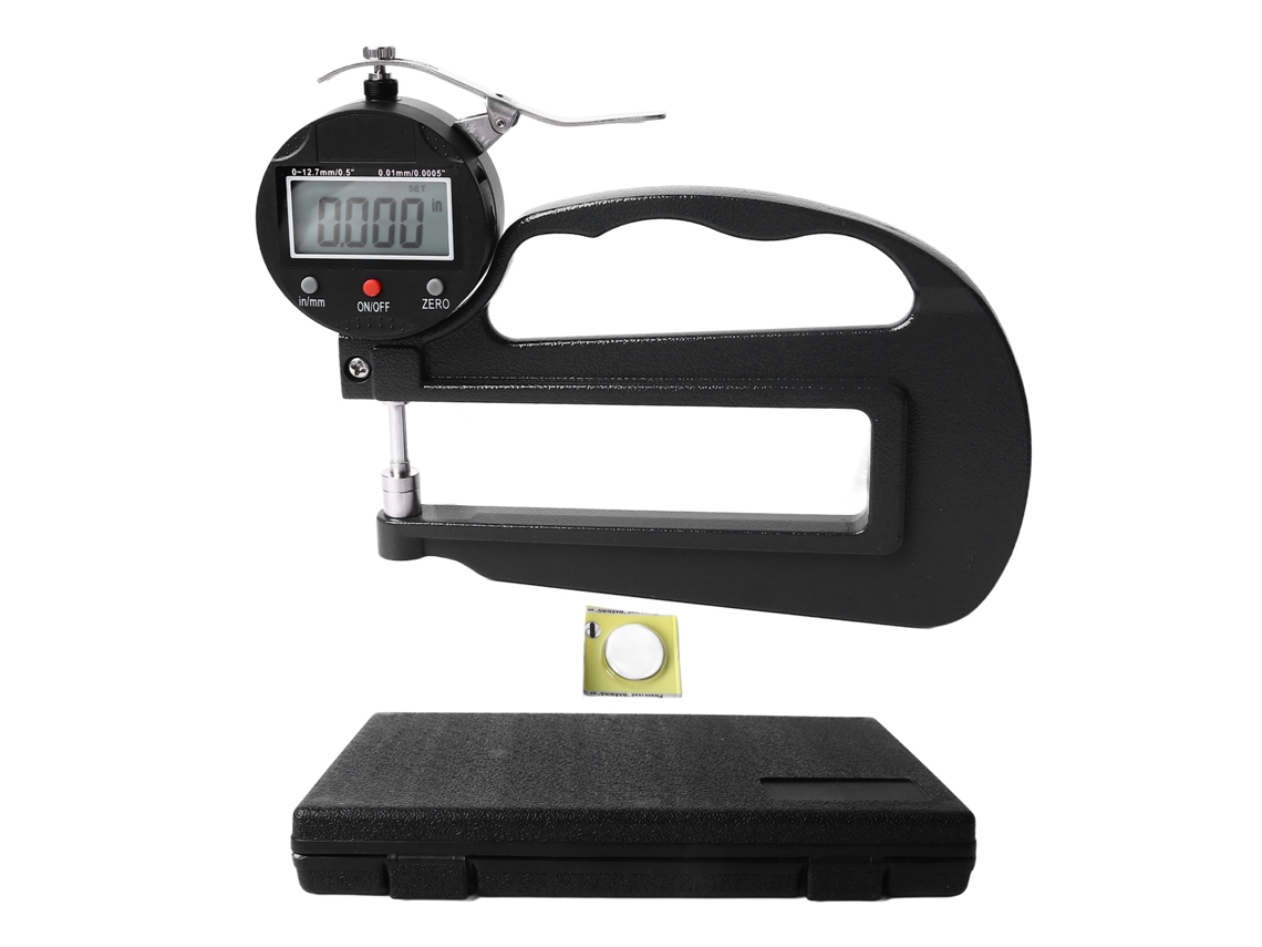 Medidor de espessura digital com resolução de 0,0005 pol/0,01 mm, faixa de 0 a 12,7 x 120 mm para usinagem mecânica.