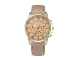 Relógio masculino de quartzo com pulseira de couro PU, mostrador dourado de três ponteiros, estilo fashion (rosa claro)