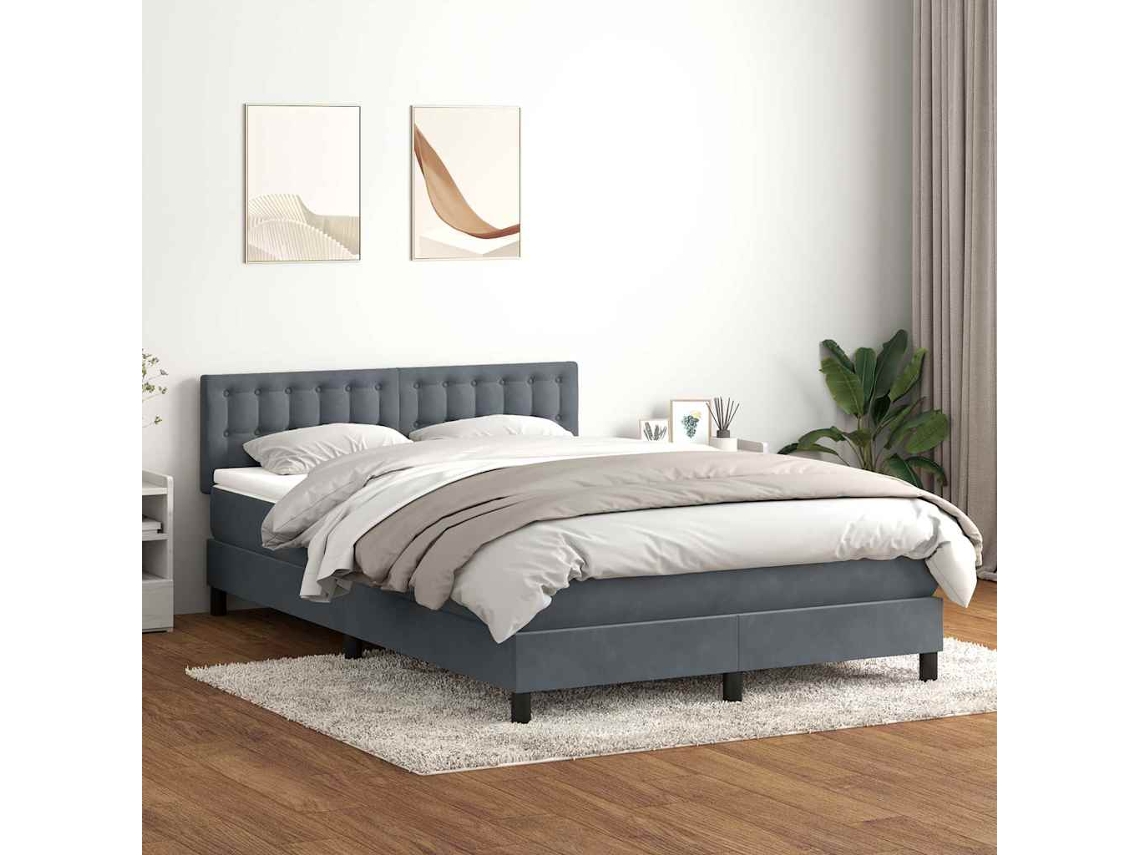 Vidaxl Cama Com Molas/colchão 160x210 Cm Veludo Cinzento-escuro