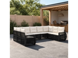 Vidaxl Conjunto De Sofá De Jardim 9 Unid. Preto E Branco Creme Vime Pe