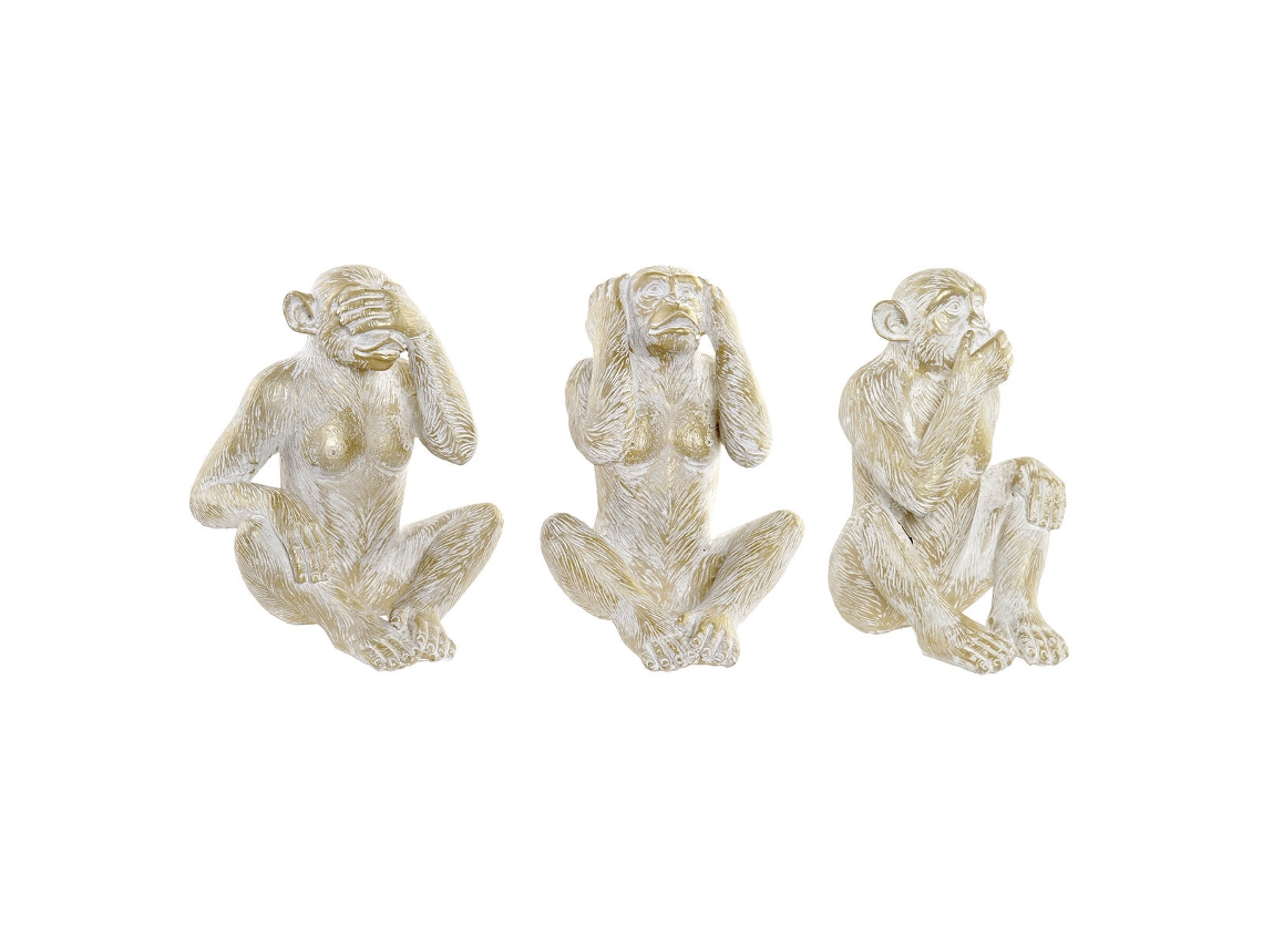 Figura Decorativa HOME ESPRIT Dourado Macaco Tropical 21 X 17 X 25 Cm 3 Unidades