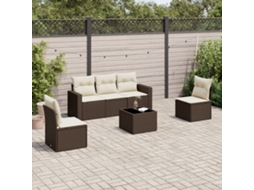 Vidaxl 6 Pcs Conjunto De Sofás Jardim C/ Almofadões Vime Pe Castanho