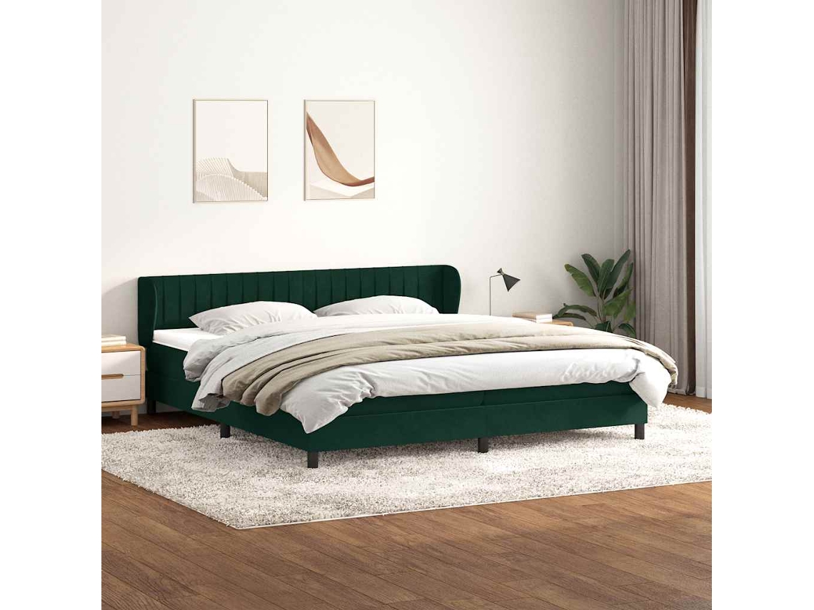 Vidaxl Cama Com Molas/colchões 180x220 Cm Veludo Verde-escuro