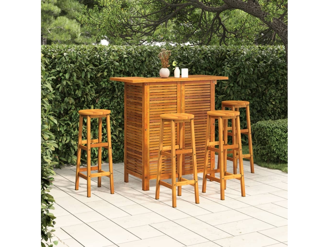 5 Pcs Conjunto De Bar Para Jardim Madeira De Acácia Maciça Dkd Home Decor